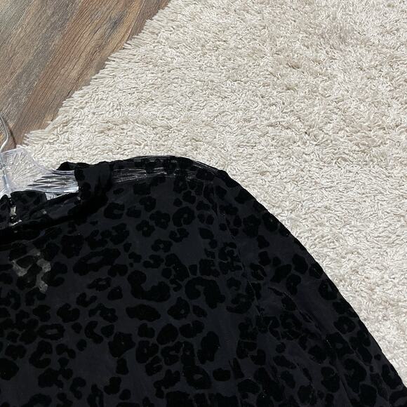 Lane Bryant 14/16 Black Mesh Sheer Velvet Burnout Leopard Print Mock Neck Top - Picture 3 of 7